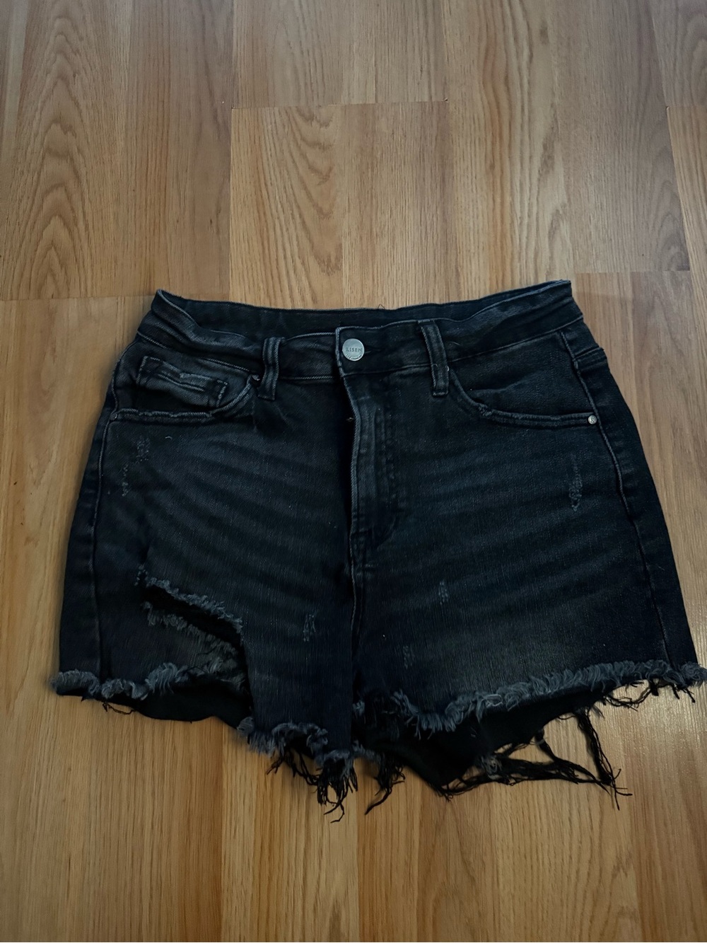 Risen Black Distressed High-Rise Women’s Denim Shorts medium